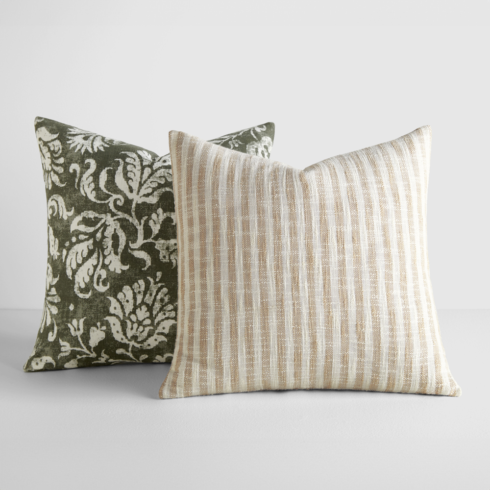 2-Pack Decor Throw Pillows Floral Olive and Yarn-Dyed Bengal Stripe