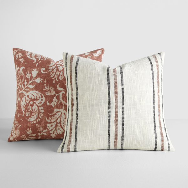 2-Pack Decor Throw Pillows Floral Terracotta and Yarn-Dyed Framed Stripe