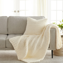 Ivory Chunky Throw Blanket and Decor Pillow Bundle