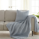 Light Blue Chunky Throw Blanket and Decor Pillow Bundle