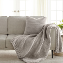 Light Gray Chunky Throw Blanket and Decor Pillow Bundle