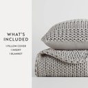 Light Gray Chunky Throw Blanket and Decor Pillow Bundle