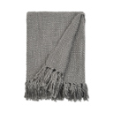 Gray Throw Blanket Slub-Yarn Basketweave with Fringed Edges