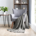 Gray Throw Blanket Slub-Yarn Basketweave with Fringed Edges