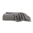 Gray Throw Blanket Slub-Yarn Basketweave with Fringed Edges