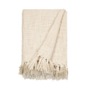 Natural Throw Blanket Slub-Yarn Basketweave with Fringed Edges