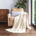 Natural Throw Blanket Slub-Yarn Basketweave with Fringed Edges