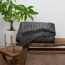 Gray Chunky Knit Throw Blanket Chunky Hand-Knit Oversized