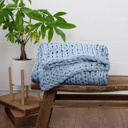 Light Blue Chunky Knit Throw Blanket Chunky Hand-Knit Oversized