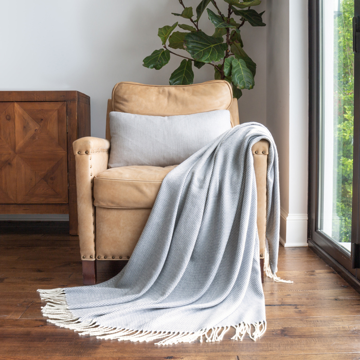 Throw Blanket Herringbone with Fringed Edges