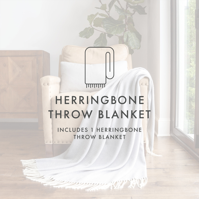 Throw Blanket Herringbone with Fringed Edges