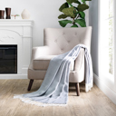 Dusk Blue Throw Blanket Herringbone with Fringed Edges