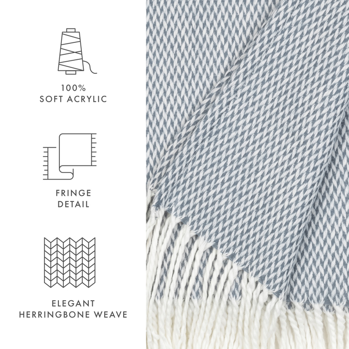 Throw Blanket Herringbone with Fringed Edges