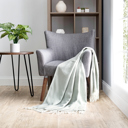 Eucalyptus Throw Blanket Herringbone with Fringed Edges