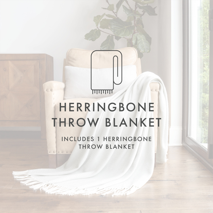 Throw Blanket Herringbone with Fringed Edges