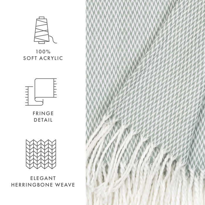 Throw Blanket Herringbone with Fringed Edges