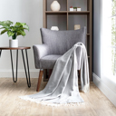 Gray Throw Blanket Herringbone with Fringed Edges