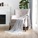 Gray Throw Blanket Herringbone with Fringed Edges