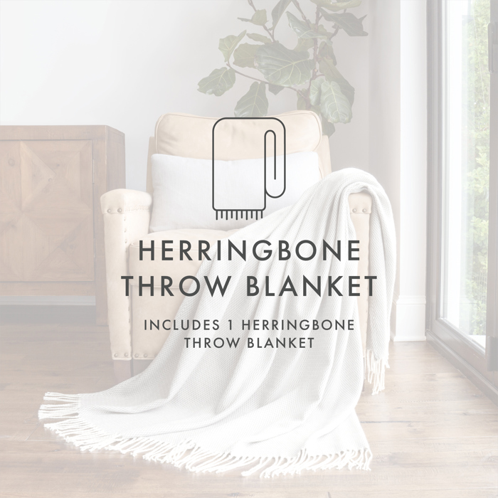 Throw Blanket Herringbone with Fringed Edges