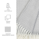 Gray Throw Blanket Herringbone with Fringed Edges