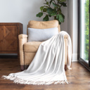 Light Gray Throw Blanket Herringbone with Fringed Edges