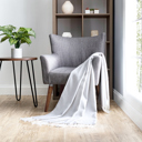 Light Gray Throw Blanket Herringbone with Fringed Edges