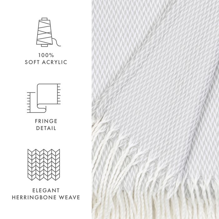 Throw Blanket Herringbone with Fringed Edges