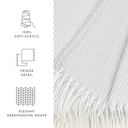 Light Gray Throw Blanket Herringbone with Fringed Edges