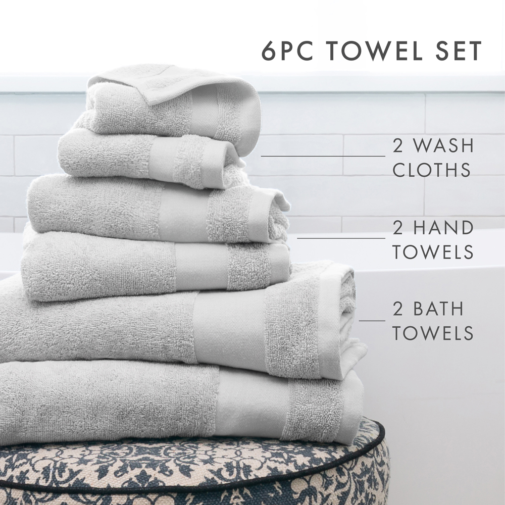 Hotel-Quality 6 Piece Bath Towel Set - 100% Ring Spun Cotton, Ultra Plush, Absorbent