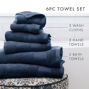 Navy 6-piece Hotel-Quality 6 Piece Bath Towel Set - 100% Ring Spun Cotton, Ultra Plush, Absorbent