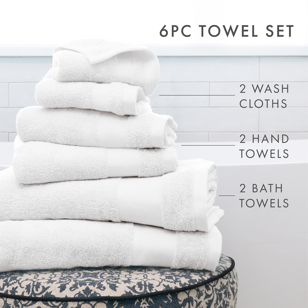 Hotel-Quality 6 Piece Bath Towel Set - 100% Ring Spun Cotton, Ultra Plush, Absorbent