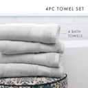 Light Gray 4-piece Hotel-Quality Bath, Hand and Wash Towel Sets - 100% Ring Spun Cotton, Ultra Plush, Absorbent