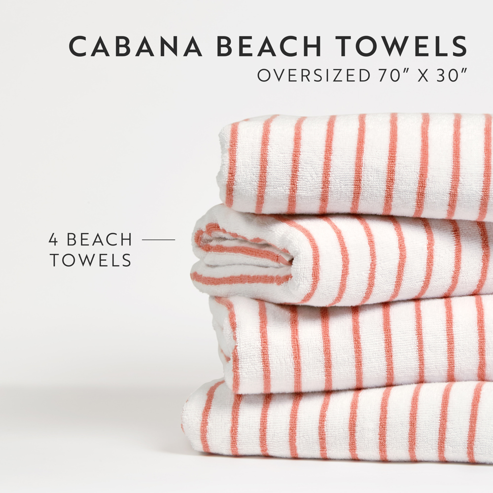 Cabana Stripe Beach Pool Towels - 100% Ring Spun Cotton, Ultra Soft, Plush and highly Absorbent, 30 x 70