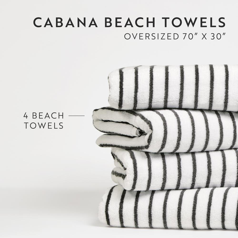 Cabana Stripe Beach Pool Towels - 100% Ring Spun Cotton, Ultra Soft, Plush and highly Absorbent, 30 x 70