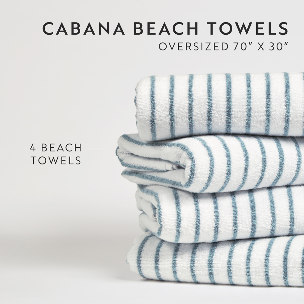 Cabana Stripe Beach Pool Towels - 100% Ring Spun Cotton, Ultra Soft, Plush and highly Absorbent, 30 x 70