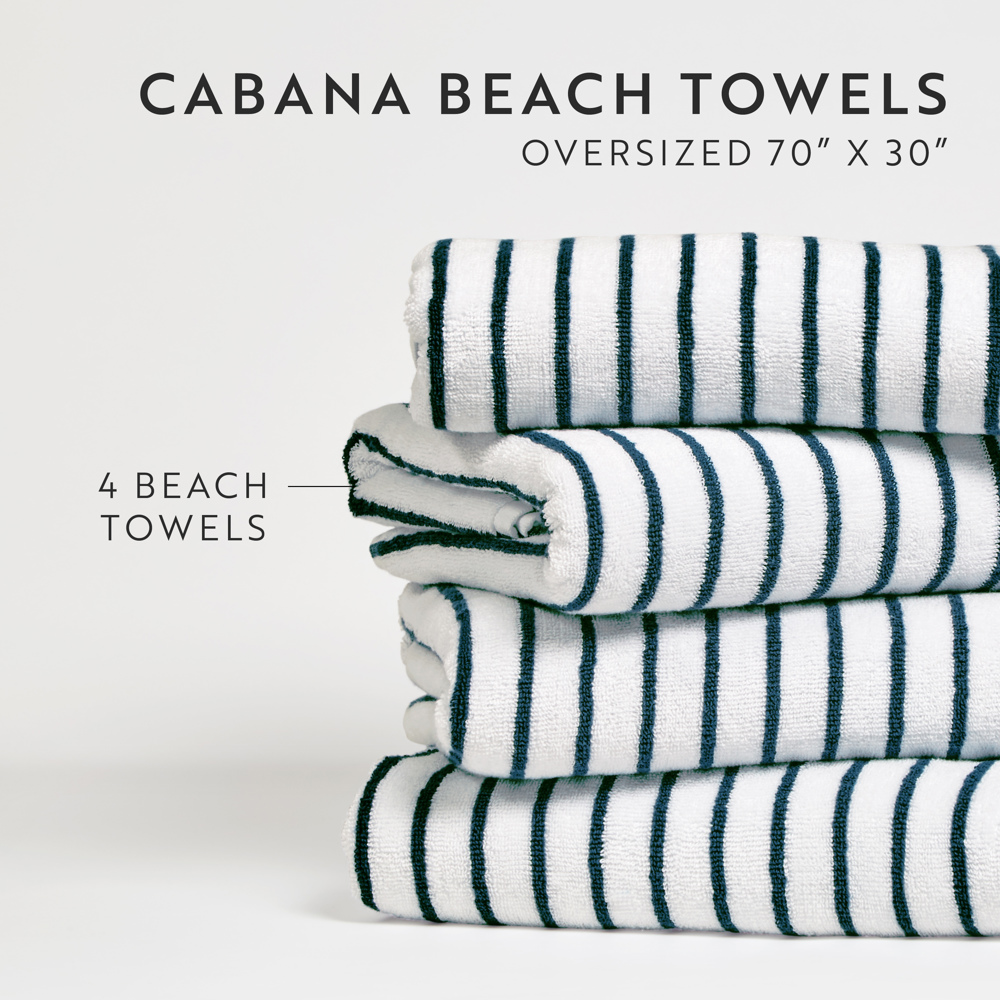 Cabana Stripe Beach Pool Towels - 100% Ring Spun Cotton, Ultra Soft, Plush and highly Absorbent, 30 x 70