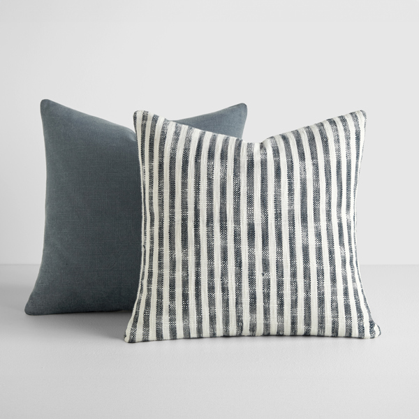 2-Pack Decor Throw Pillows Navy Yarn-Dyed Bengal Stripe and Solid