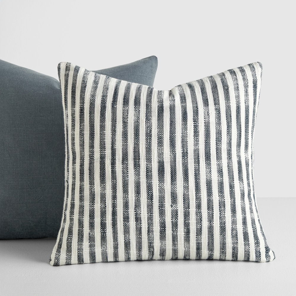 2-Pack Decor Throw Pillows Navy Yarn-Dyed Bengal Stripe and Solid