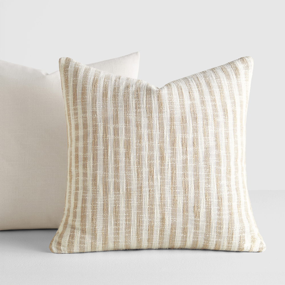 2-Pack Decor Throw Pillows Natural Yarn-Dyed Bengal Stripe and Solid