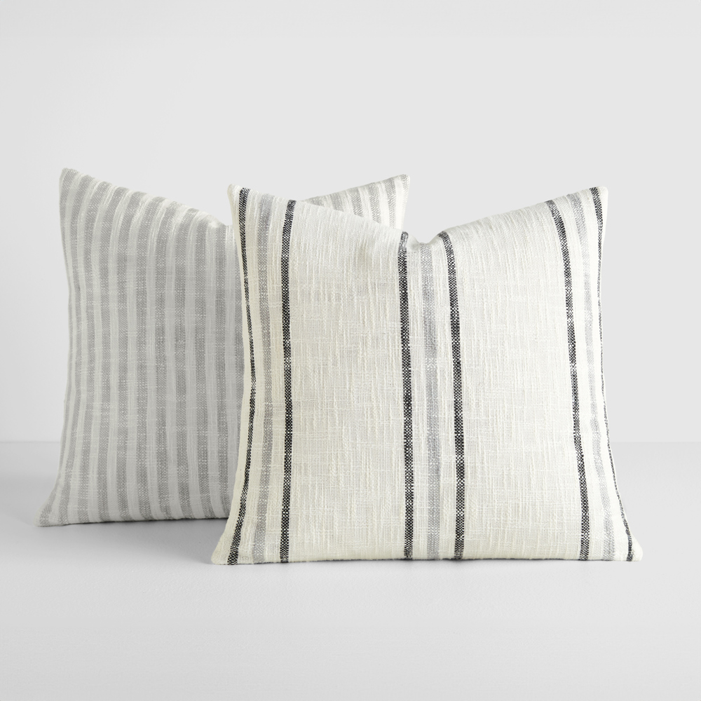 2-Pack Decor Throw Pillows Yarn-Dyed Bengal Stripe and Framed Stripe in Gray