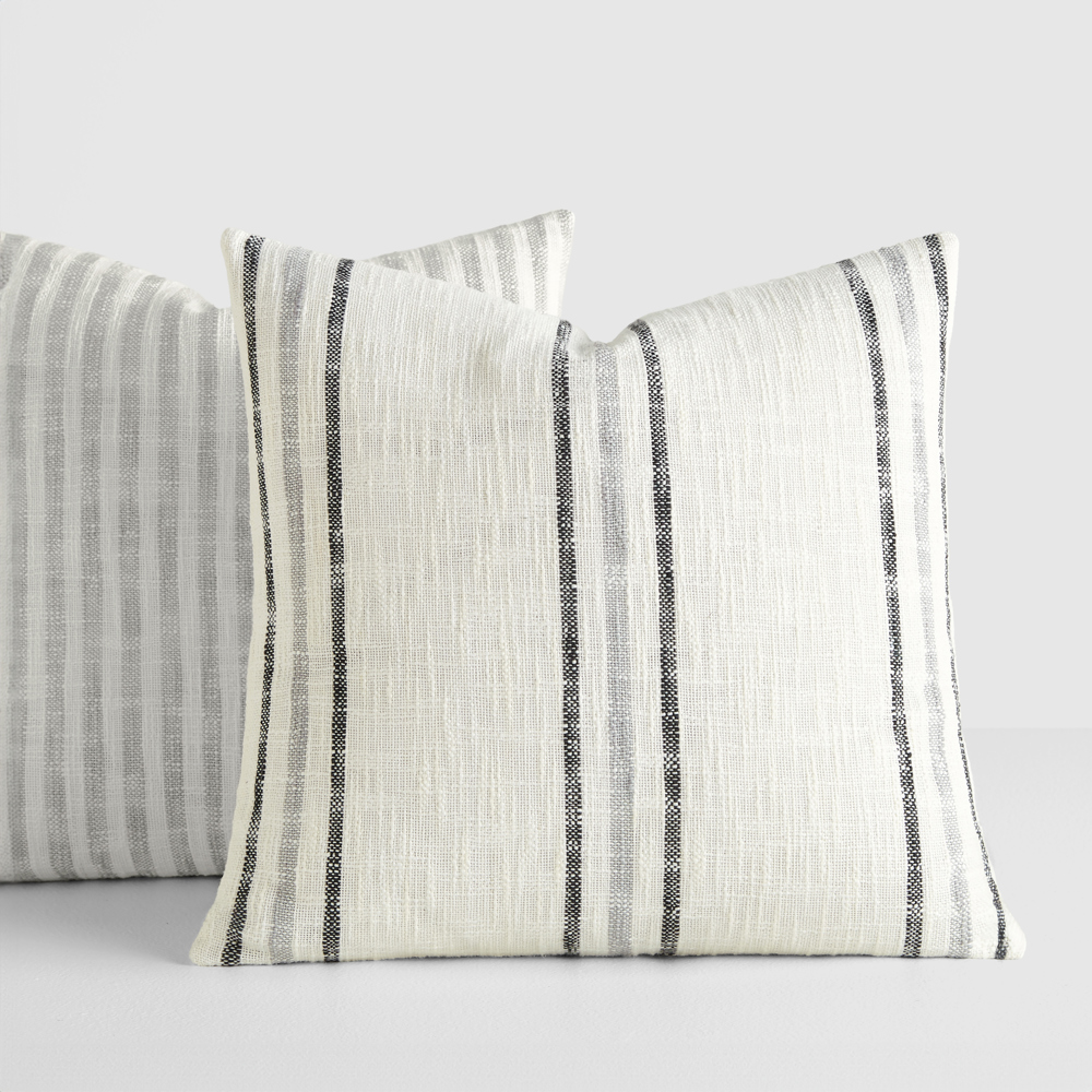 2-Pack Decor Throw Pillows Yarn-Dyed Bengal Stripe and Framed Stripe in Gray