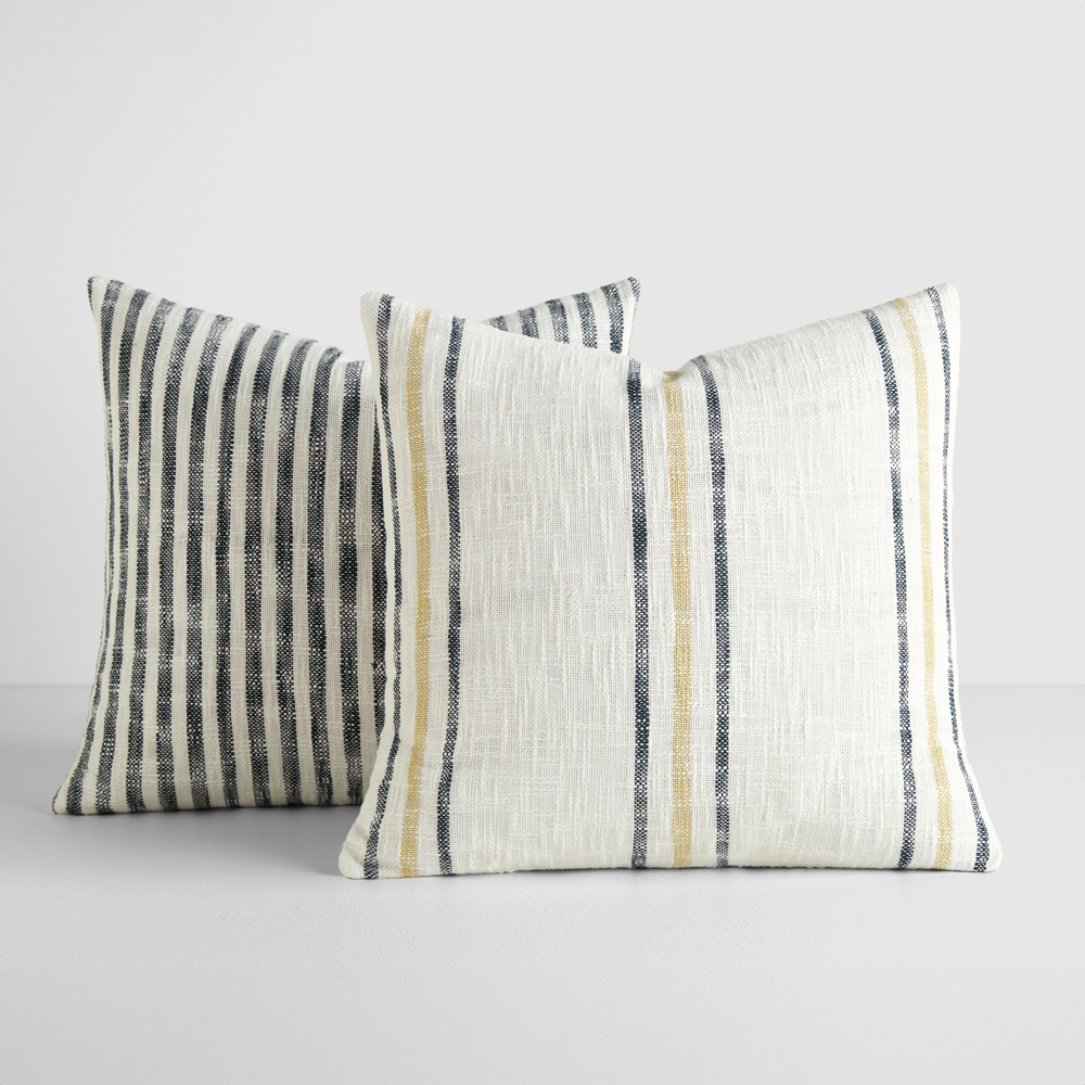 2-Pack Decor Throw Pillows Yarn-Dyed Bengal Stripe and Framed Stripe in Blue