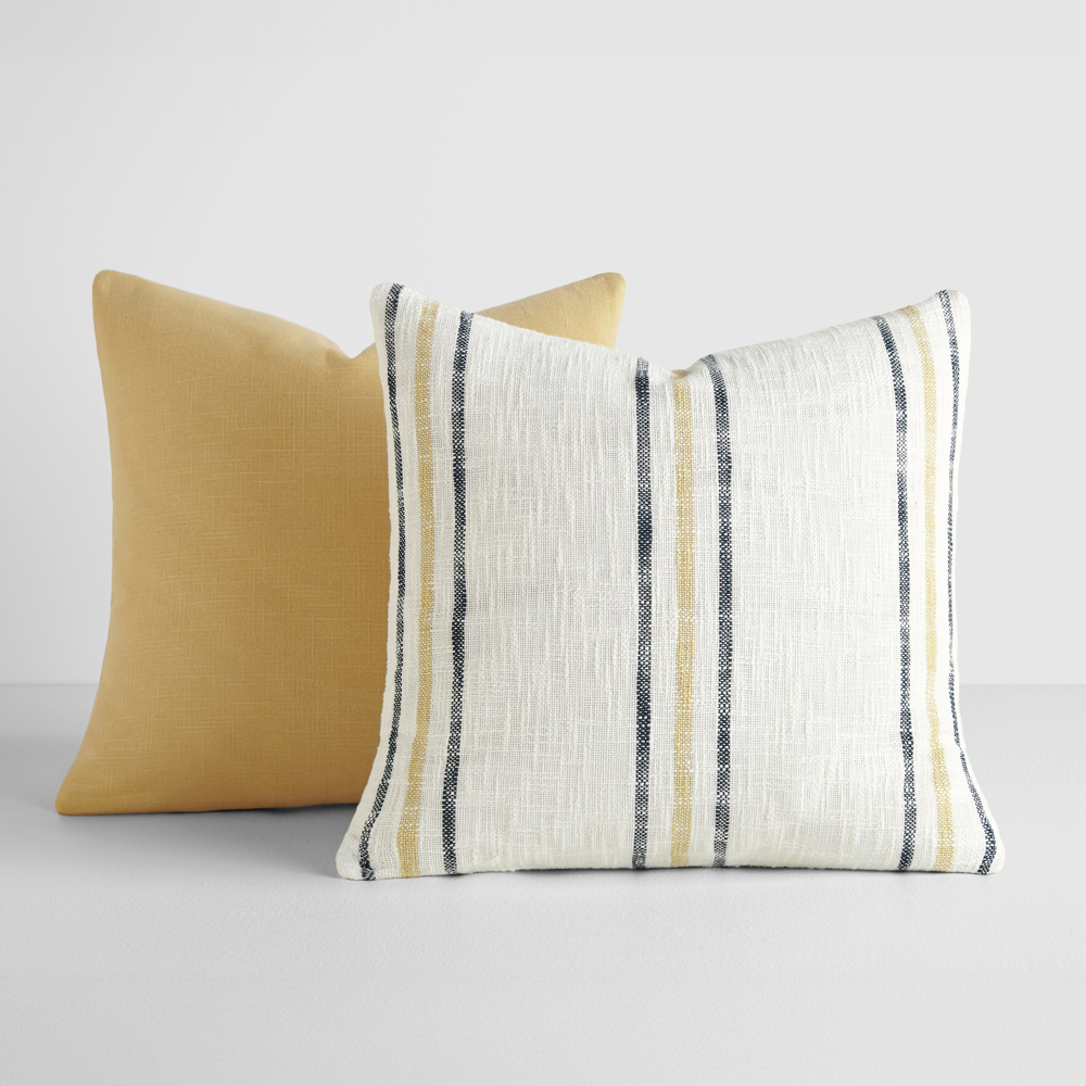 2-Pack Decor Throw Pillows Mustard Yarn-Dyed Framed Stripe and Solid