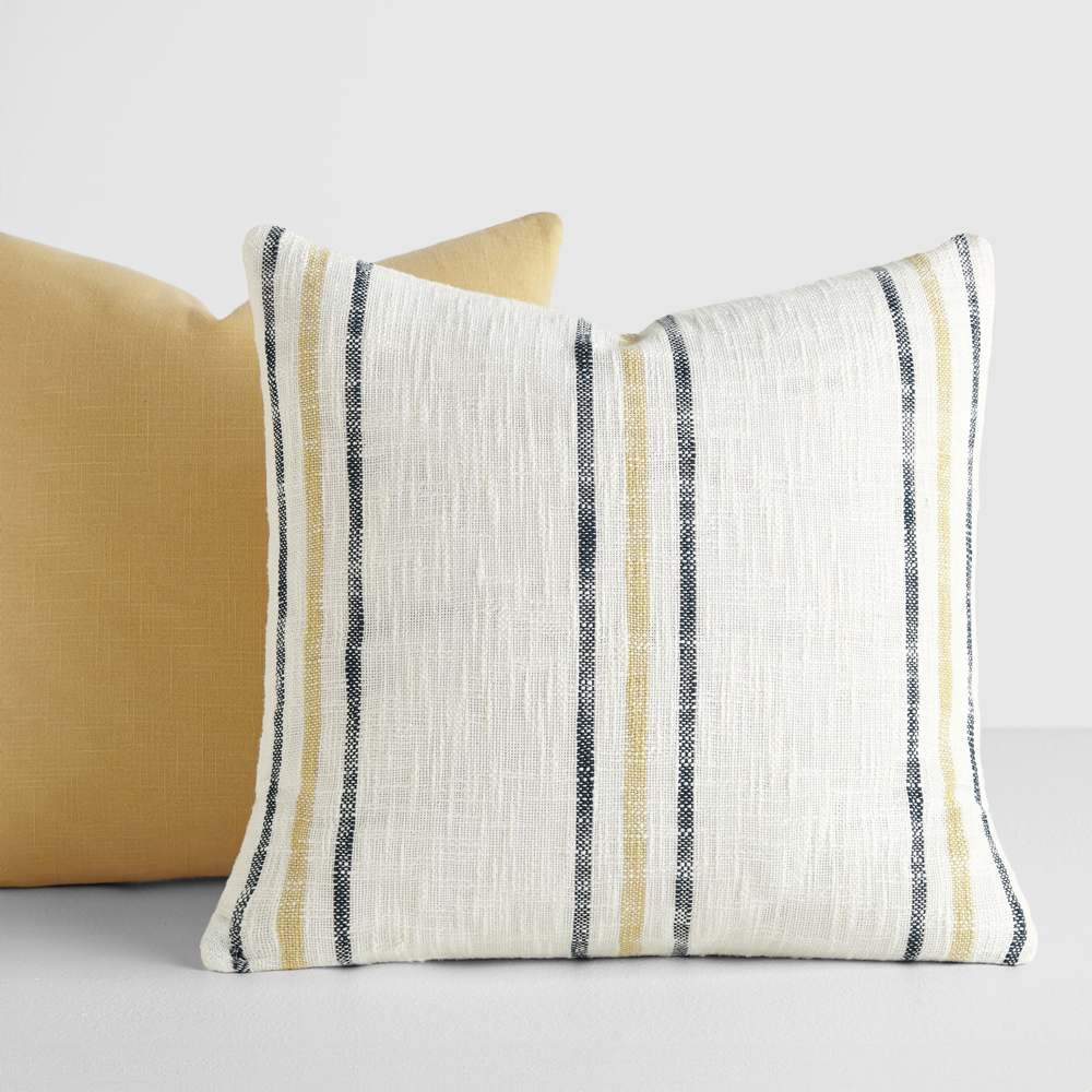 2-Pack Decor Throw Pillows Mustard Yarn-Dyed Framed Stripe and Solid