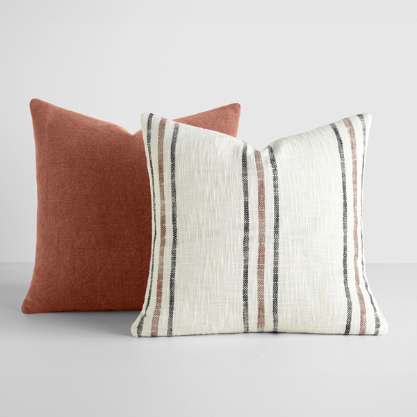 2-Pack Decor Throw Pillows Terracotta Yarn-Dyed Framed Stripe and Solid