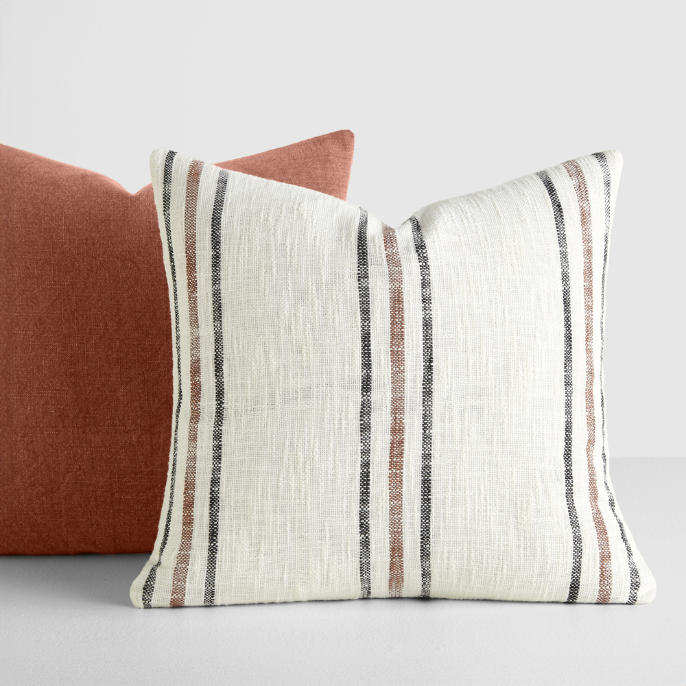 2-Pack Decor Throw Pillows Terracotta Yarn-Dyed Framed Stripe and Solid