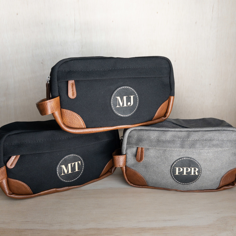 Customizable Toiletry Bag with Leather Patch - Durable, Water-Resistant & Spacious