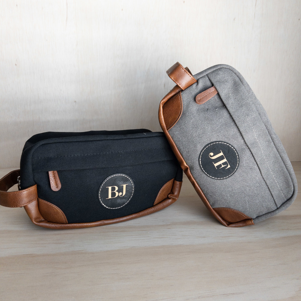 Customizable Toiletry Bag with Leather Patch - Durable, Water-Resistant & Spacious