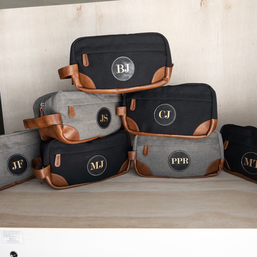 Customizable Toiletry Bag with Leather Patch - Durable, Water-Resistant & Spacious