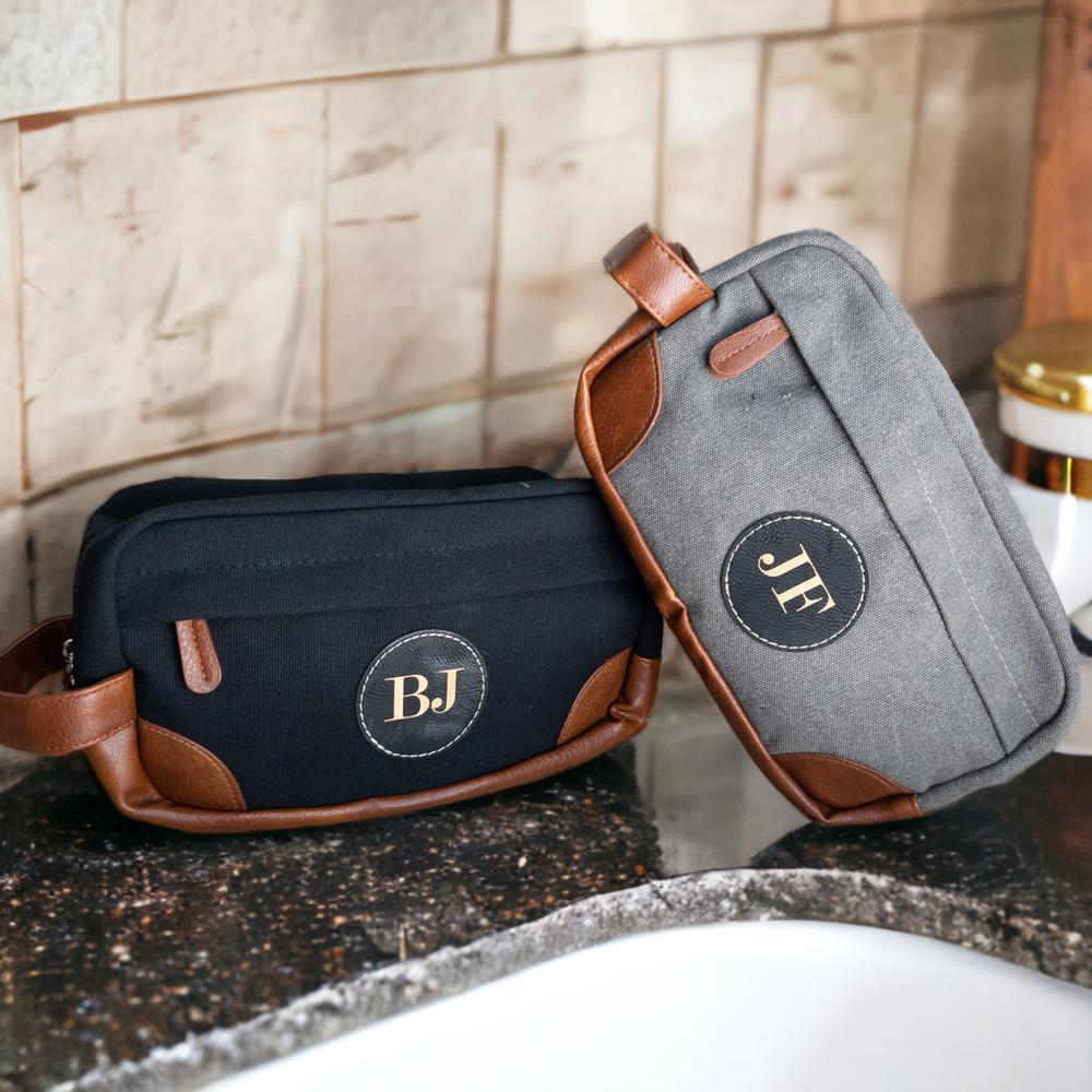 Customizable Toiletry Bag with Leather Patch - Durable, Water-Resistant & Spacious